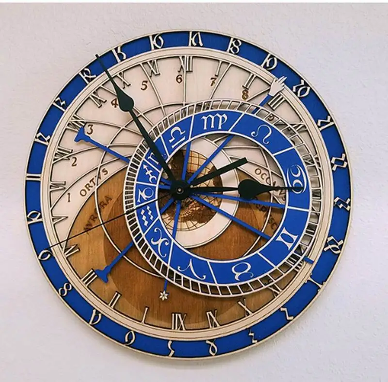 

Prague Astronomical Wooden Clock Living Room Wall Clock Quartz Clock 12 Constellation Great Wall Clock Silence