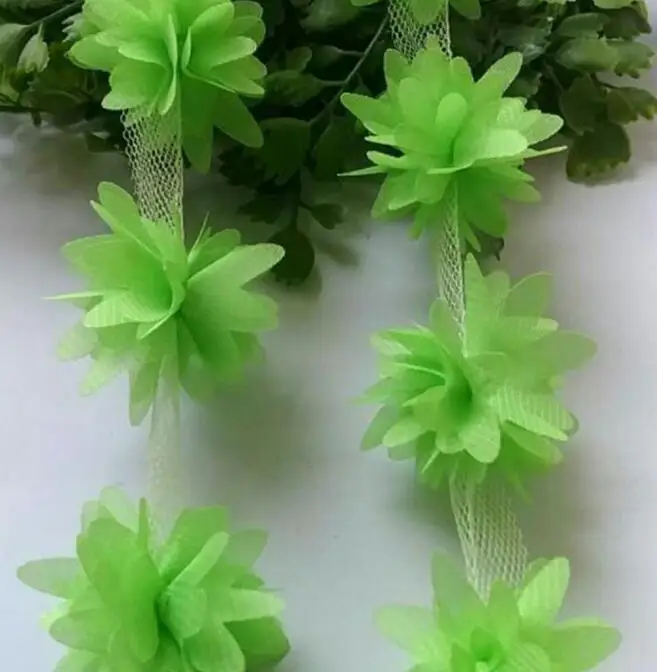 K15321 3,5 см потрепанная шифоновая сетка Цветочная отделка свадебный 3D цветок Сделай Сам кружевная отделка обуви ручной работы принадлежности для шитья товары рукоделия - Цвет: green