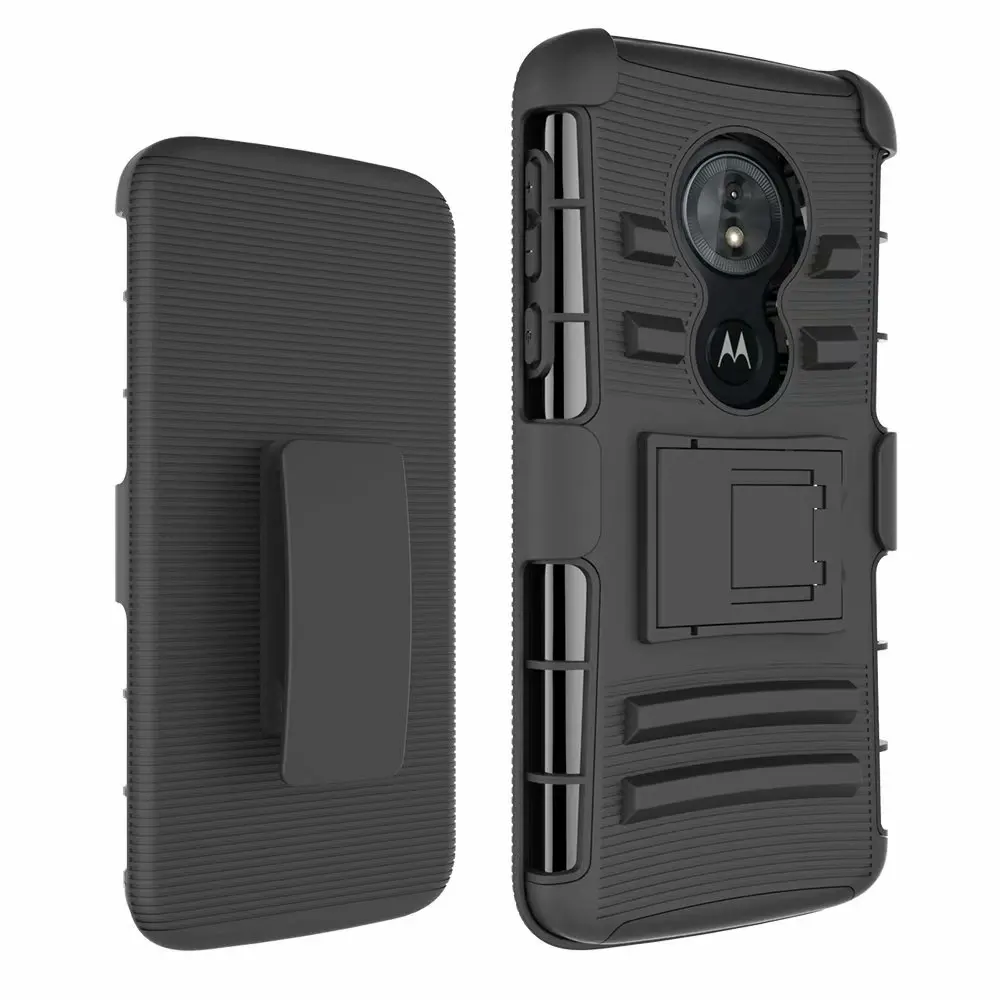 Для Motorola Moto G6 Play/G6Play чехол Гибридный сверхмощный 3 в 1 военный Камуфляжный жесткий ударопрочный Чехол Зажим для ремня Стенд чехол - Цвет: Черный