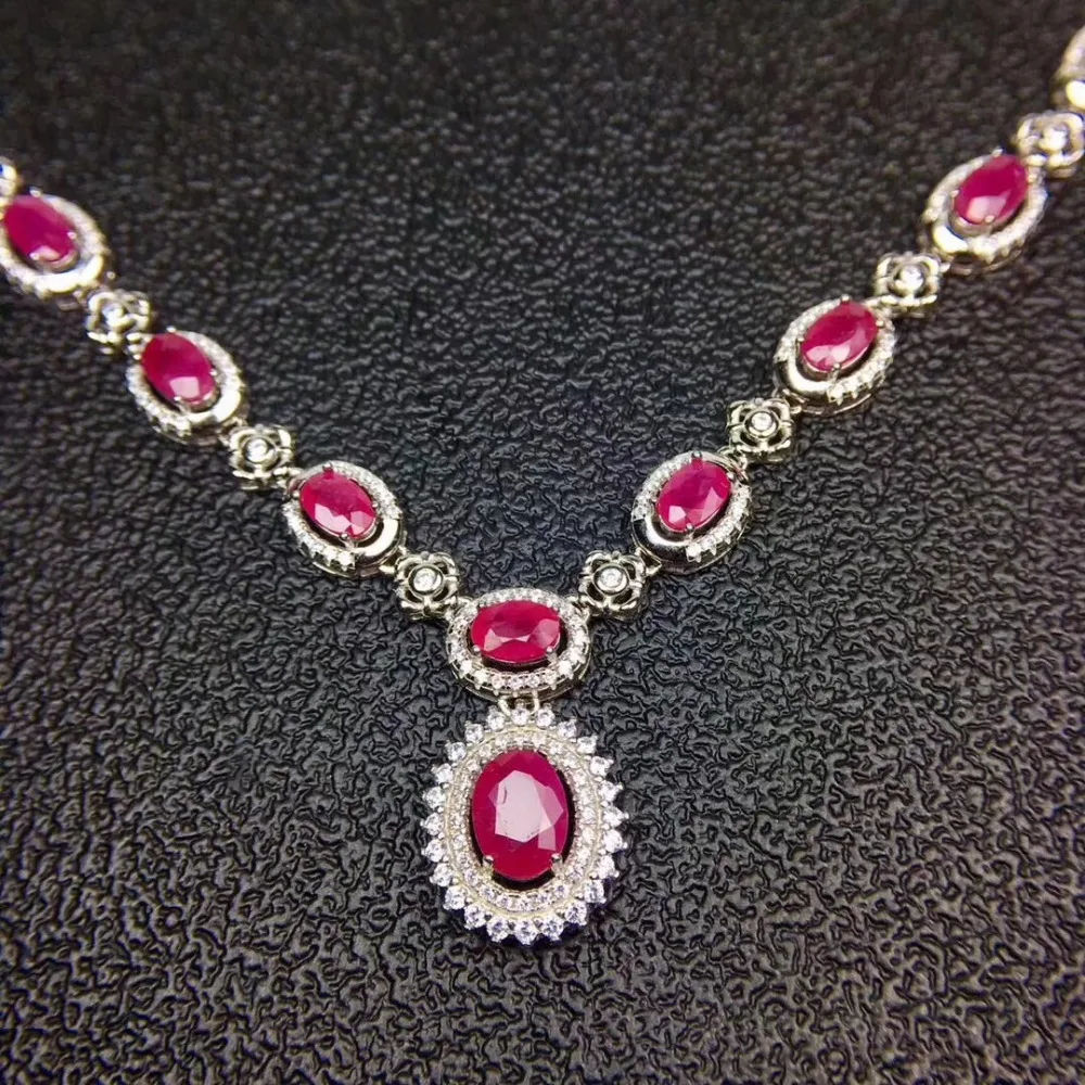 Collier pendentif mode Diana ronde rouge rubis naturel S925 argent collier de pierres précieuses na