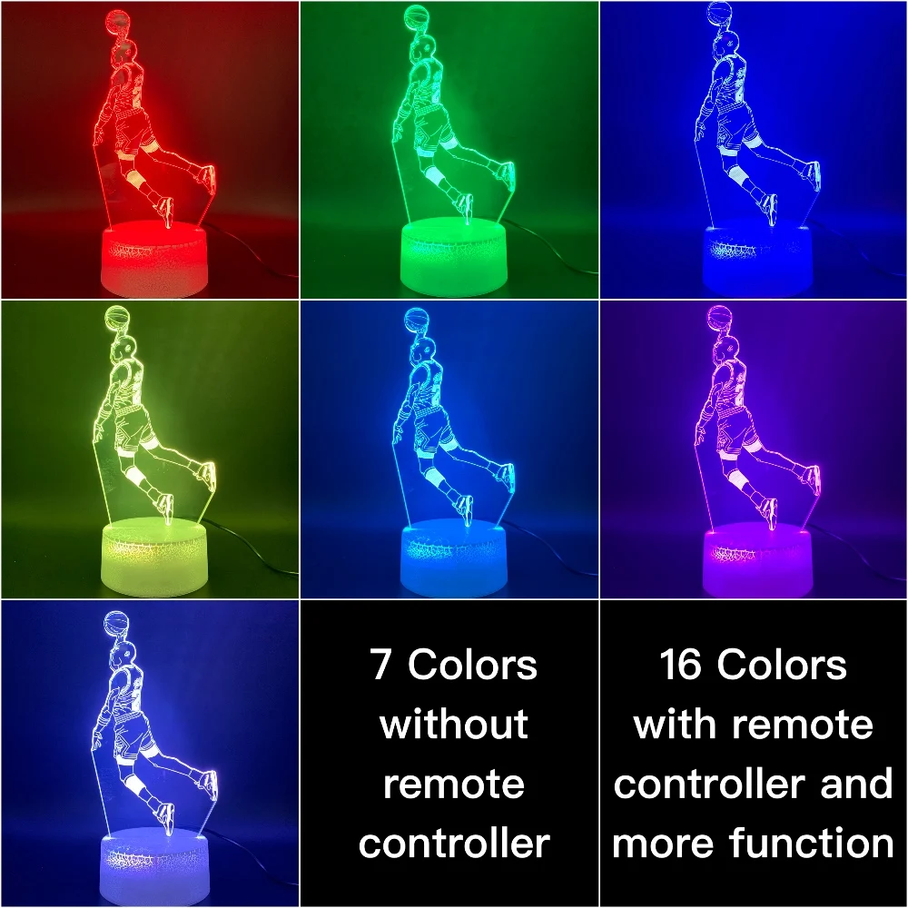 Светодиодный ночник Майкл иорданский Данк рисунок 3d лампа спортивные баскетбольные Декор для дома подарок на день рождения для детей, носки для мальчиков и детей инновационный осветительный прибор