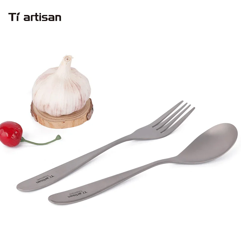 Titanium Sandblasting Spoon Fork Cutlery Set Lightweight Dinner Fork Spoon Outdoor Tableware for Camping Hiking Picnic Ta8118F