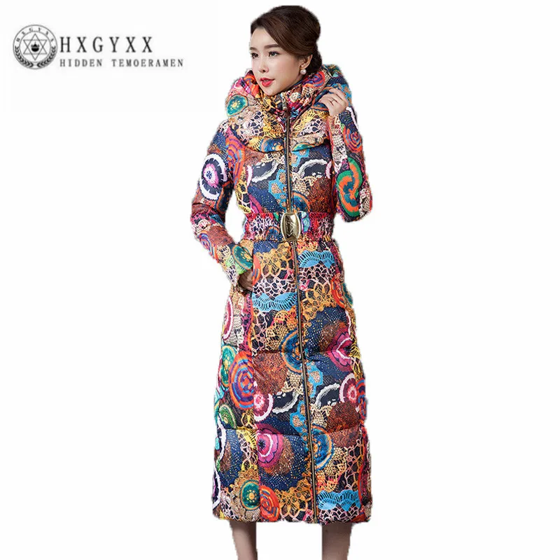 

Fashion Snow Wear Hooded Ladies Coats 2019 Winter Women Military Parka Long Warm Slim Puffer Jacket Print Cotton Outerwear Okb88