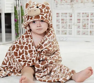 Милый халат с капюшоном для новорожденных с рисунком жирафа и медведя, мягкое одеяло для сна для новорожденных, сумки