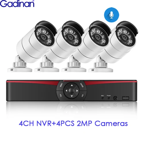 Gadinan 4CH 5.0MP POE NVR комплект H.265 CCTV система безопасности 5MP 4MP Водонепроницаемый Аудио Микрофон ip-камера Открытый комплект видеонаблюдения - Цвет: 4PCS 2MP Cameras