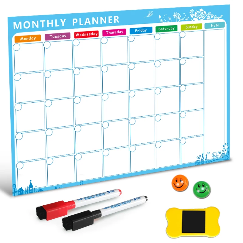 

Magnetic Whiteboard Dry Erase Board Magnets Fridge Refrigerator To-Do List Monthly Daily Planner Organizer or Kitchen good habit
