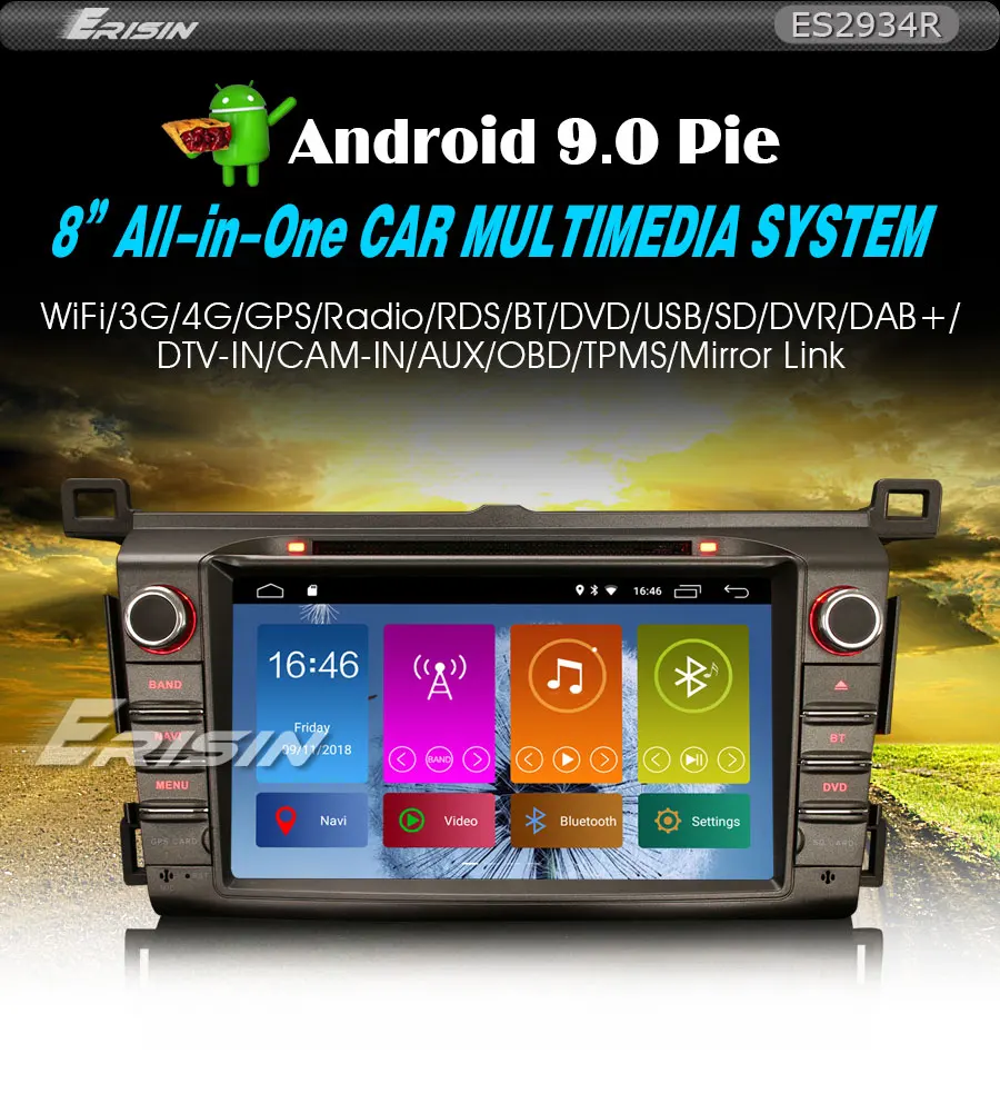 Cheap 8" Quad-Core Android 9.0 Pie OS Car DVD Multimedia Navigation GPS Radio for Toyota RAV4 2013-2015 with Split Screen Support 1