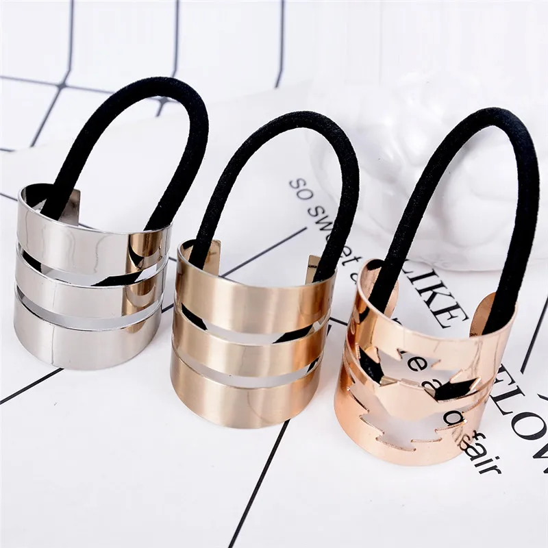 

Imixlot Trendy Chic Metal Hollow Semi-circle Geometric Hair Rope for Women Elastic Ponytail Holder Hair Cuff Hair Accessories