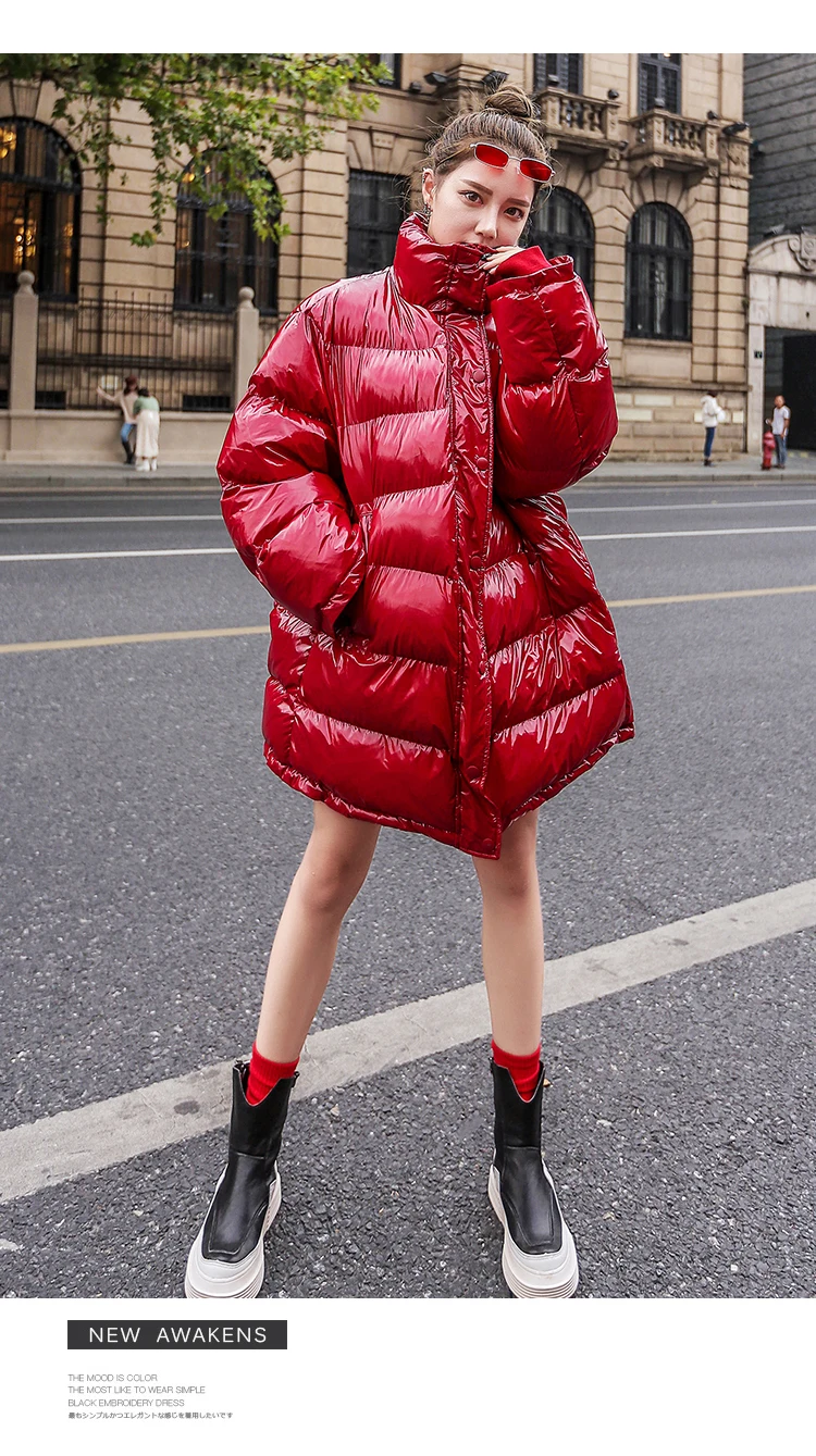 2019 плюс Размеры Свободные пуховик женская одежда зимнее пальто толстая теплая хлопковая парка Корейская яркий металл красные пиджаки Okd646