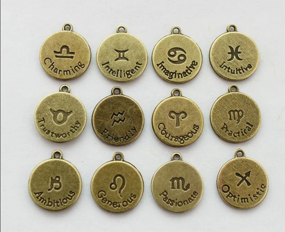 10 наборов(120 шт) Ассорти состаренная бронза кулоны со знаками зодиака 12 созвездий металлический знак кулон