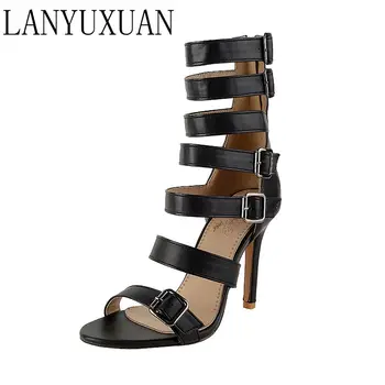 

LANYUXUAN New Gladiator Sandals Women Sexy fashion Big Size 32-46 Lady High Heel (10CM) wedding party Women Pumps shoes 581-3