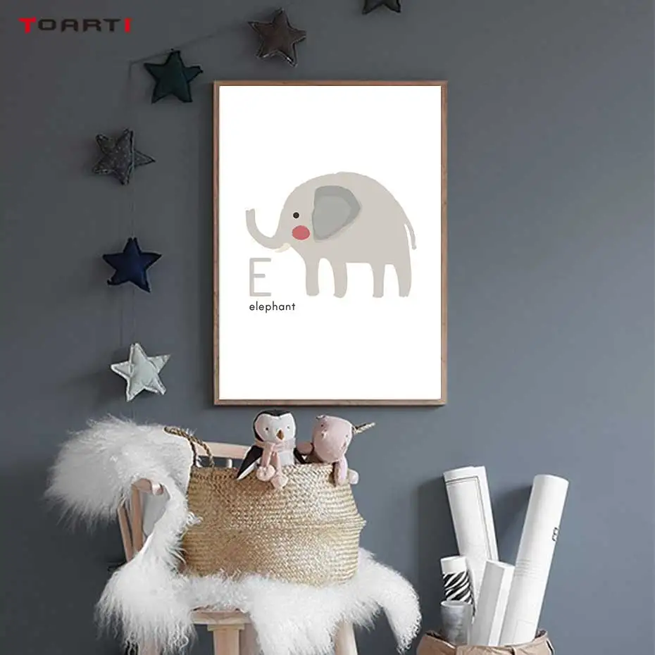 Cartoon Animals Alphabet Prints Posters Alligator Bee Canvas Painting On The Wall Colorful Art Pictures Kids Bedroom Home Decor (4)