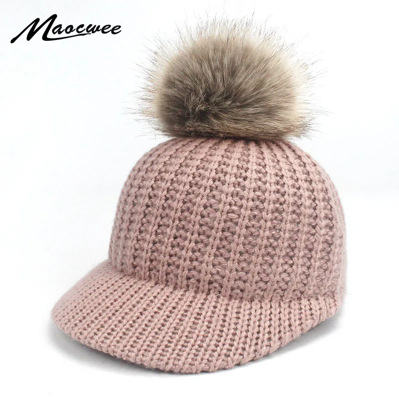 Женская теплая Кепка Snapback осенне зимняя с помпонами из искусственного меха в
