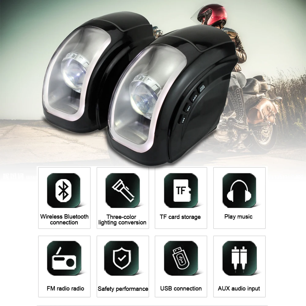 

Motorcycle Waterproof Bluetooth Speakers Motorcycle Audio System MP3 Speaker FM Radio Remote Control 3 Color Light
