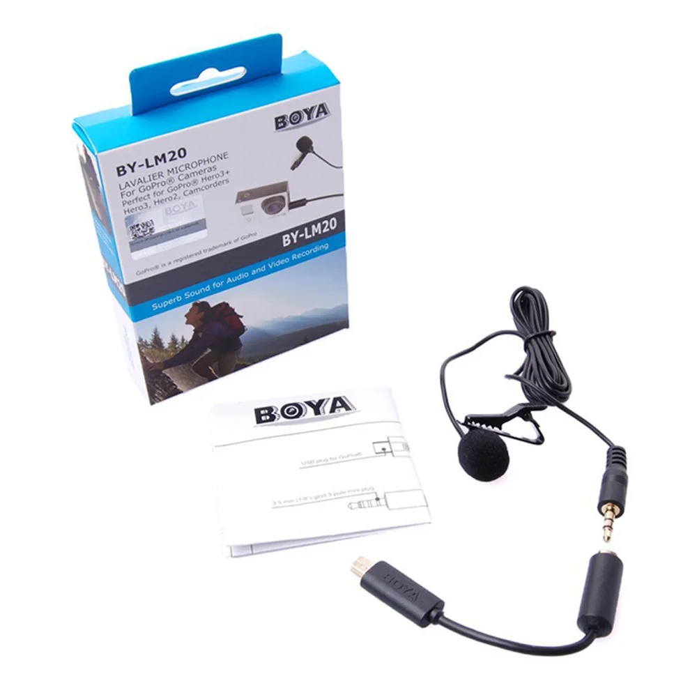 

BOYA BY-LM20 Lavalier Clip-on MIC Microphone Omni Directional Condenser Microphone for GoPro Hero 5/4/3 & Camcorders DSLR