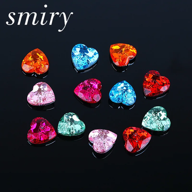 

Smiry 100pcs Heart Shape Silver Back Acryl Button 13x13 mm Candy Color Crystal Buttons for Sewing Garment Supplies Accessory