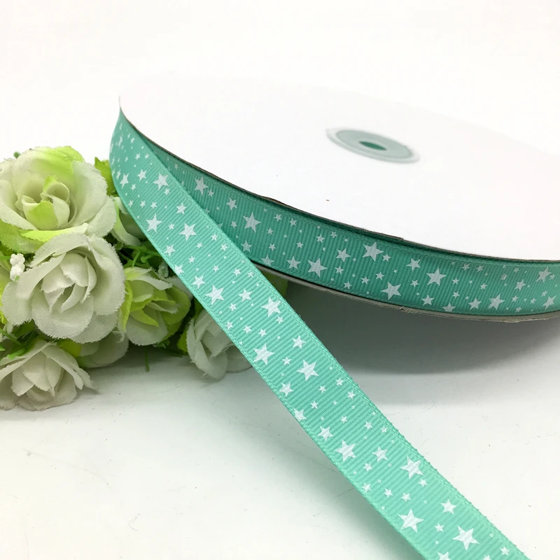 5 ярдов 5/"(15 мм) Ленты для свадебного украшения ленты для свадебного украшения с принтом в виде звезд, ленты для упаковки подарков, банты для волос, рождественские ленты DIY - Цвет: Cyan