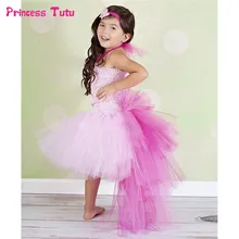 Summer Girl Princess Tutu Dress Hem Trailing Tulle Dress Kid Baby Girl Pageant Festival Birthday Party