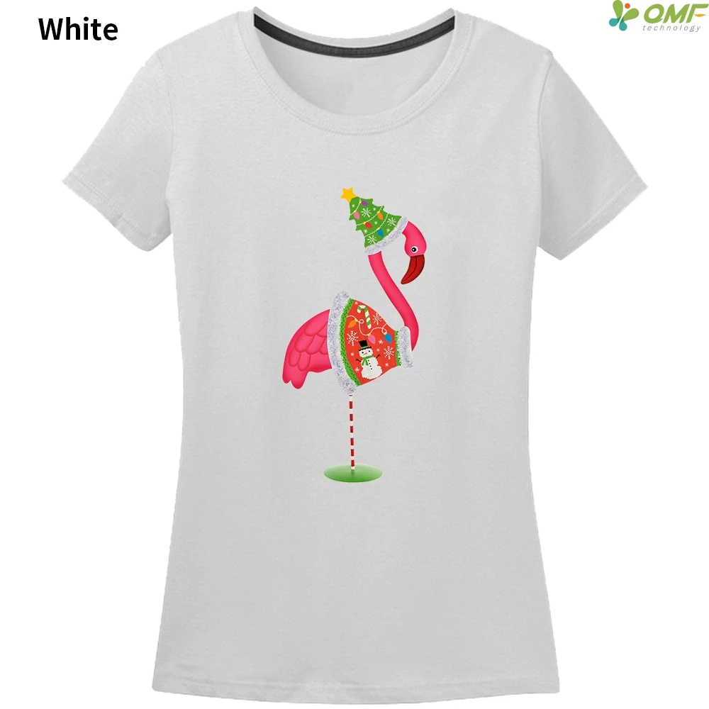 Christmas Flamingo T shirt New Year T Shirt Santa Flamingo Sports Tees Tops Gym Cotton Women ...