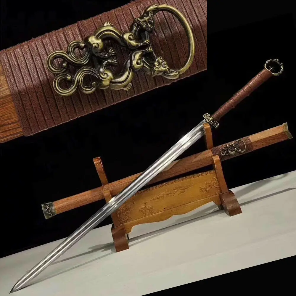 Китайский Меч кунг-фу складной стальной двойной паз Han Jian Full Tang Huan Shou боевой нож |