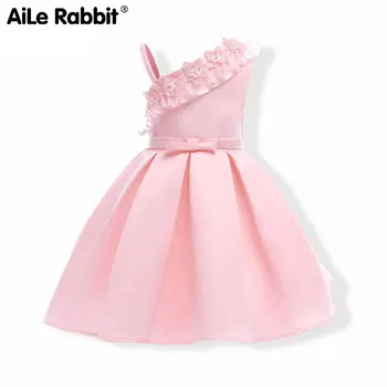 

AiLe Rabbit Girls Clothes Dresses Single Flowers Wedding Party Dresses Swimsuits Pink Princess Children's Wear Summer Kidswear