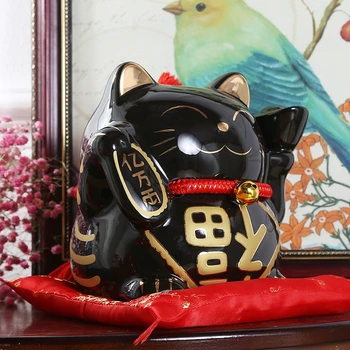 

10 Inches Lucky Cat Piggy Bank Fortune Cat Feng Shui Craft Maneki Neko Ceramic Cat Money Box Home Decoration Accessories R1955