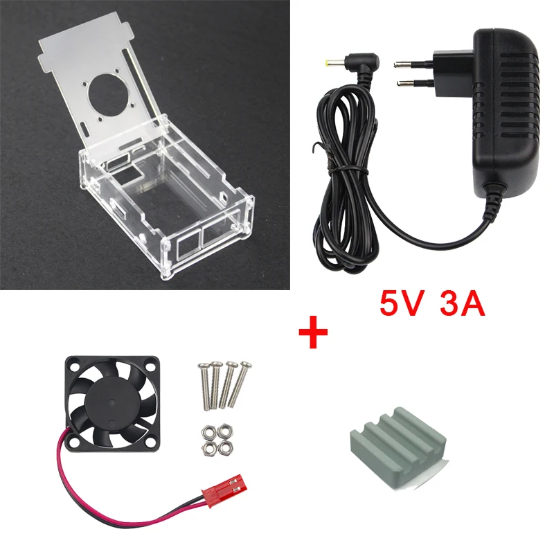baratas Caixa de Acrílico transparente para Laranja Pi PC + 5 v 3A Adaptador de Alimentação + Dissipador de Calor + Ventoinha de Cerâmica compatível Laranja Pi PC Mais