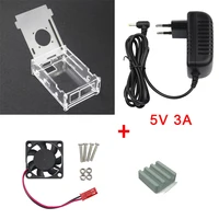 Transparent Acrylic Case for Orange Pi PC + 5V 3A Power Supply Adapter + Ceramic Heat Sink + Fan Compatible Ornage Pi PC Plus