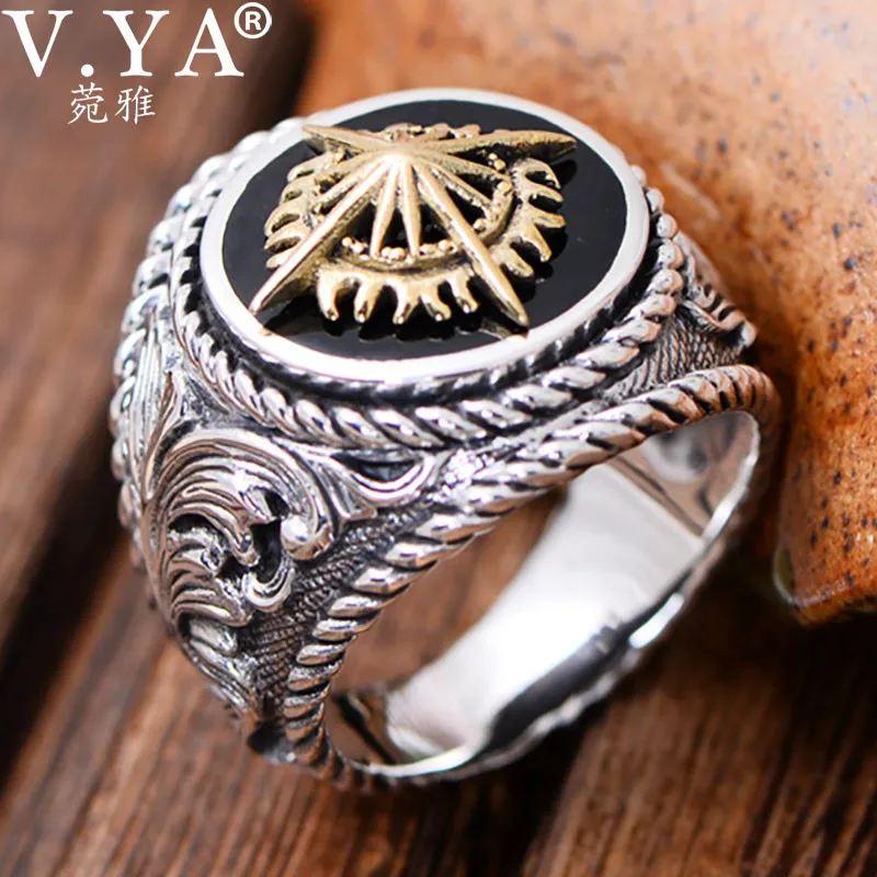 V. YA, S925 Стерлинговое Серебро, мужские кольца с подсолнухом, золотые кольца с крестиком, ретро тайское серебряное кольцо, мужские ювелирные изделия, подарок