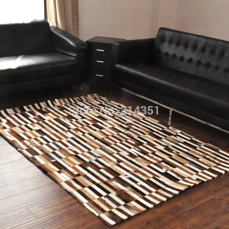 American style luxury cowhide seamed rug , modern natrual cowskin