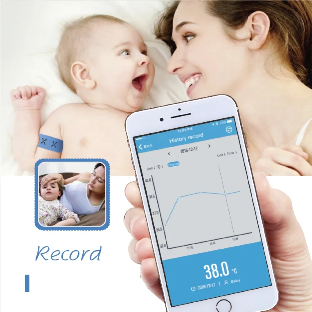 

24-Hour Baby Fever Monitor Intelligent With Wireless Alerts (iOS & Android) Smart Bracelet Bluetooth Monitor Fever Thermometer