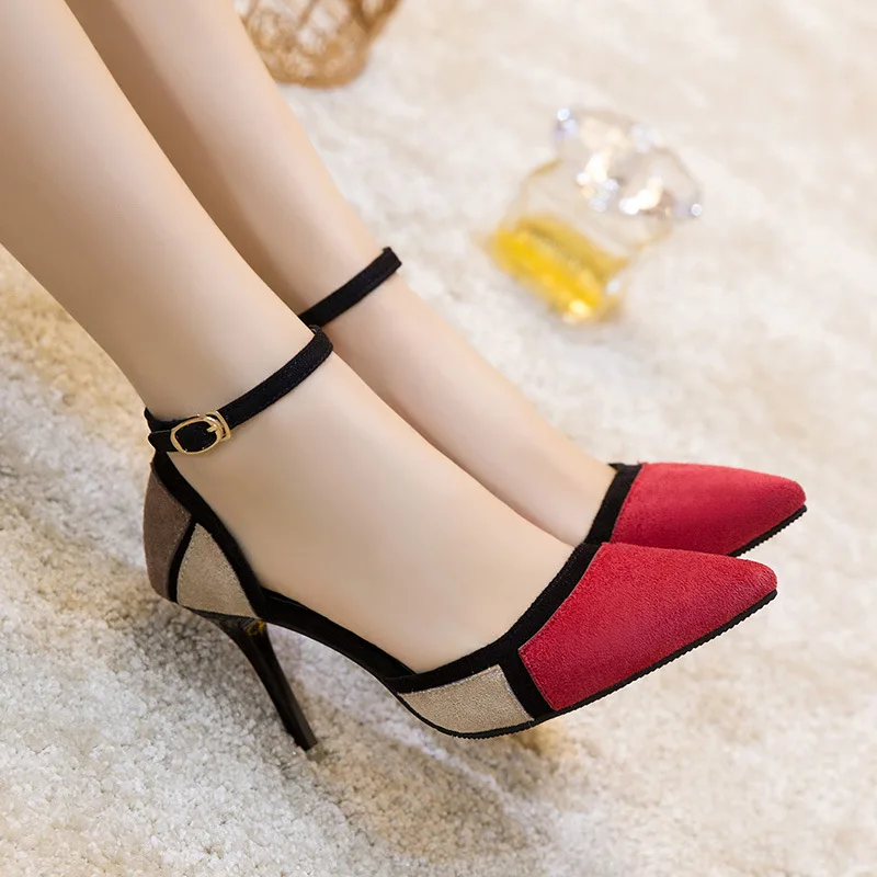 

2009 Women's Sandals New Tip-on Coloured One-Word Fastener Hollow Suede Fine-heeled Women Sandals