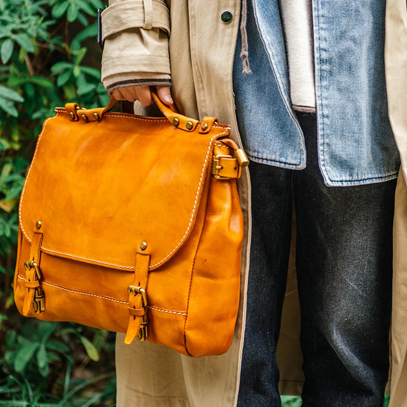 AETOO Tanning leather handmade tot bag retro head cowhide Cambridge bag Leather portable shoulder crossbody bag