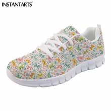 INSTANTARTS/Женская обувь в винтажном стиле с бабочками; коллекция года; повседневные кроссовки на шнуровке из сетчатого материала; обувь для отдыха с принтом собаки; легкие туфли на плоской подошве