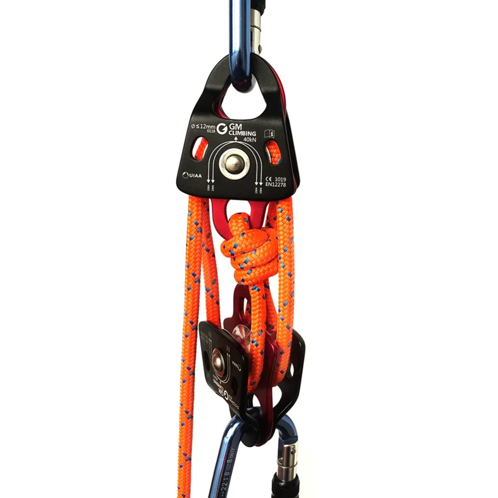 40kN Micro Double Pulley Block and Tackle Kit with Rope Climbing Rescue Arborist 