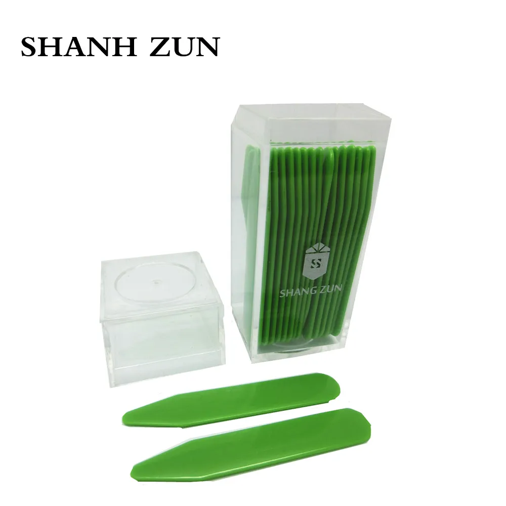 SHANH ZUN 30 Green Plastic Dress Shirt Collar Stays Stiffeners Inserts