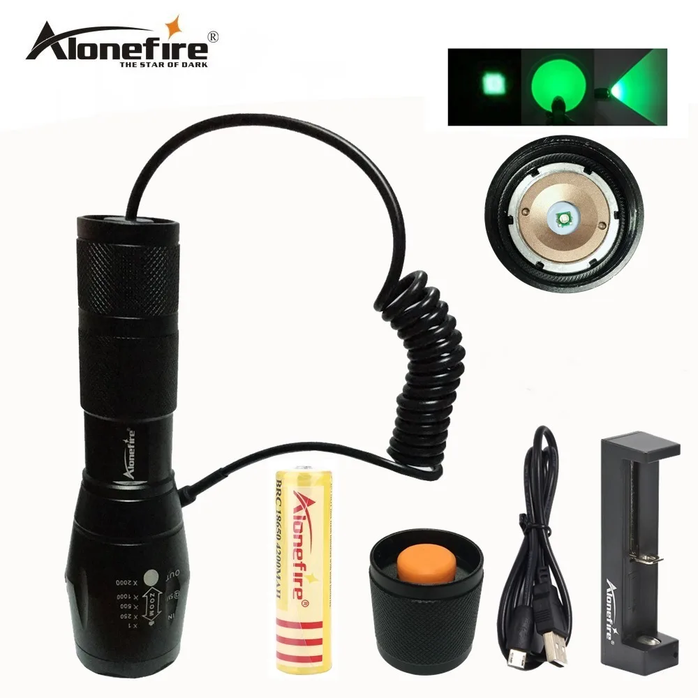 AloneFire E17 Green LED Light Tactical Flashlight Zoomable Spot Flood