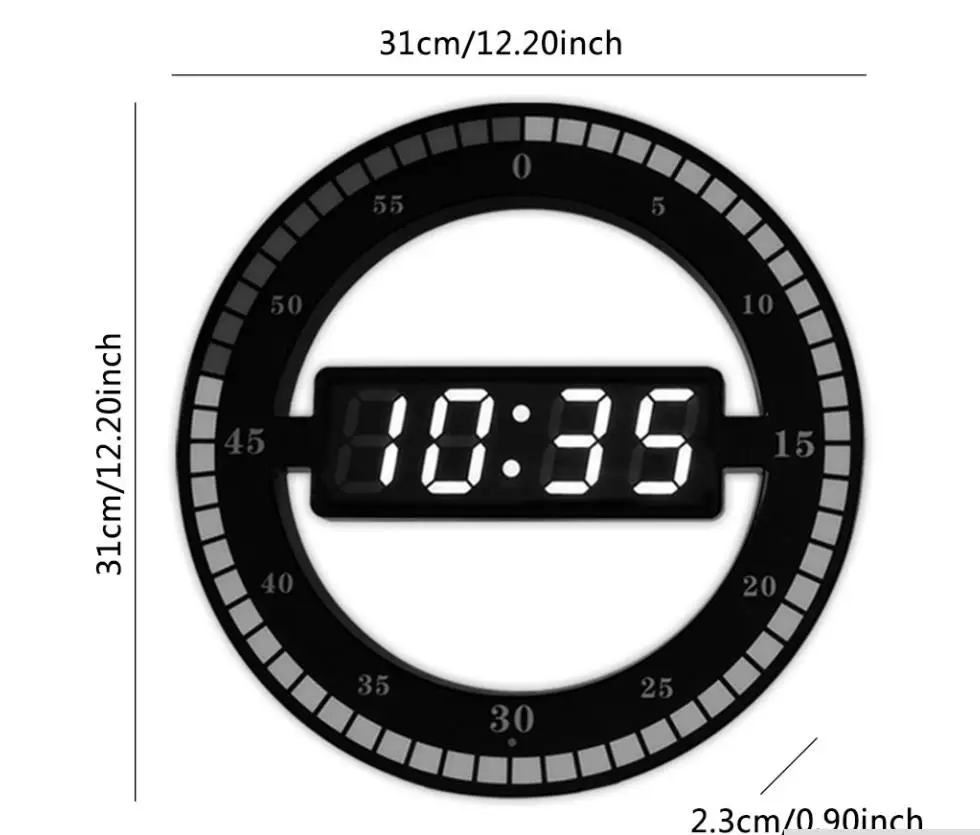 Креативные бесшумные подвесные настенные часы черный круг автоматическая регулировка яркости цифровой светодиодный дисплей настольные часы