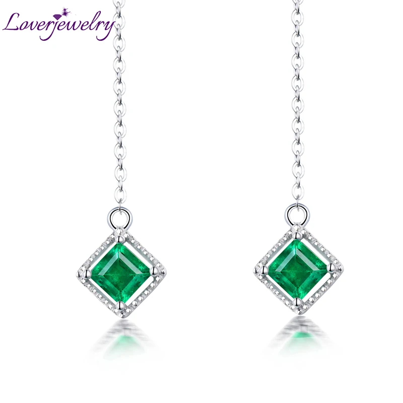 Женские серьги подвески LOVERJEWELRY однотонные из белого золота 18 карат с натуральным