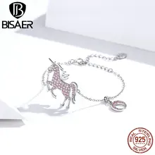 Единорог Pulseira BISAER, 925 пробы, серебро, чистая любовь, единорог, единорог, серебряные браслеты для женщин, Стерлинговое Серебро, ювелирное изделие ECB155