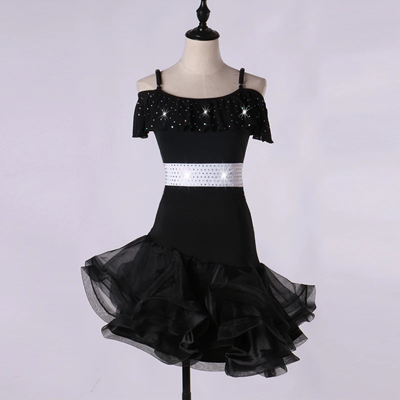Новое Детское платье для латиноамериканских танцев черный, белый цвет Латинской Танго Румба Клуб Одежда для танцев Дети латинский танец