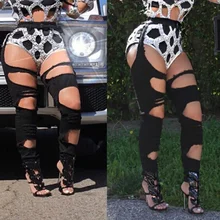 Женская мода Высокая талия уличный стиль Клубные вечерние сексуальные рваные черные рваные джинсы прямые джинсы из денима брюки M-2XL