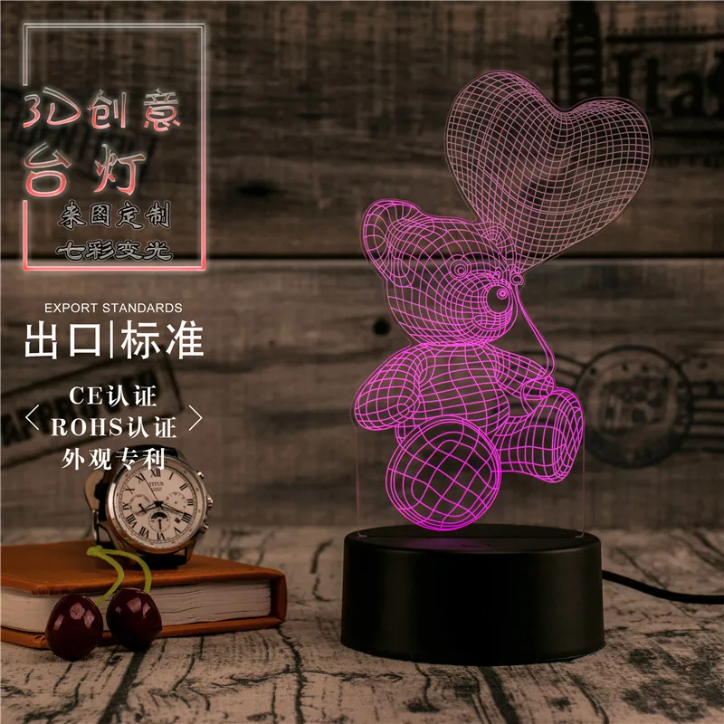 3D Led Novety освещение творческий Подарочный ночник Таблица лампа шар лампа с медведем Led дома коридор, отель вечерние атмосфера огни