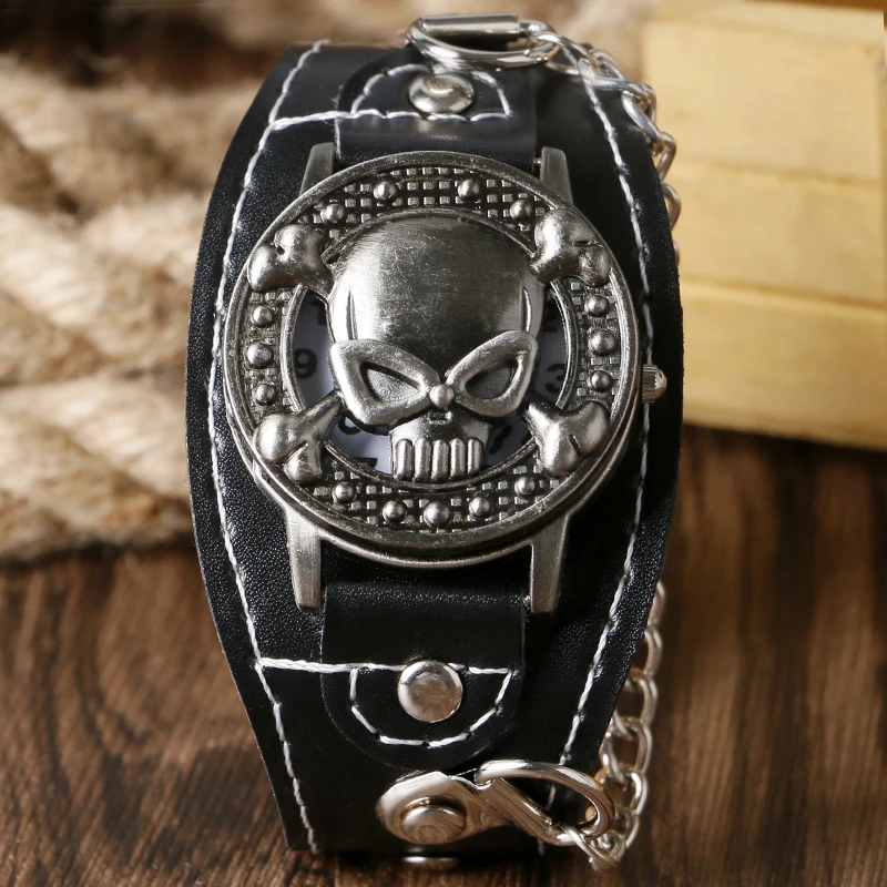 Модные крутые наручные часы в стиле панк с дизайном черепа, мужские часы с кожаным браслетом и скелетом для женщин, Relojes Montres