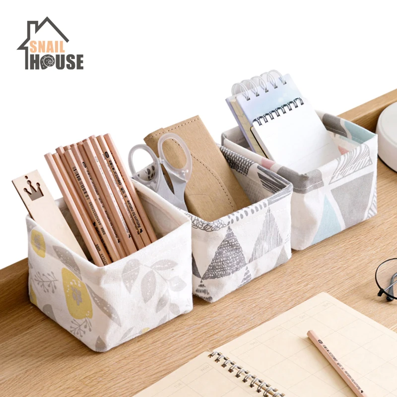 Snailhouse Desktop Waterproof Storage Basket Printing Linen Sundries Basket Home Decoration Makeup Bag Underwear Sock Organizers