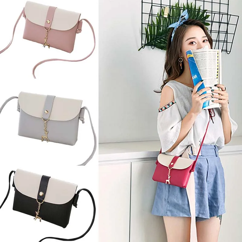 Fashion Mini PU Bag Women Shoulder Bags With Deer Toy Small Messenger Crossbody Bag Ladies Zipper HandBag
