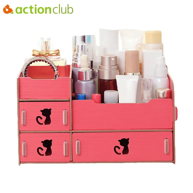 

Actionclub DIY Multi-function Wooden Desktop Storage Box Jewelry Container Make Up Organizer Case Cosmetic Storage Box Wood Box
