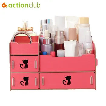 

Actionclub DIY Multi-function Wooden Desktop Storage Box Jewelry Container Make Up Organizer Case Cosmetic Storage Box Wood Box