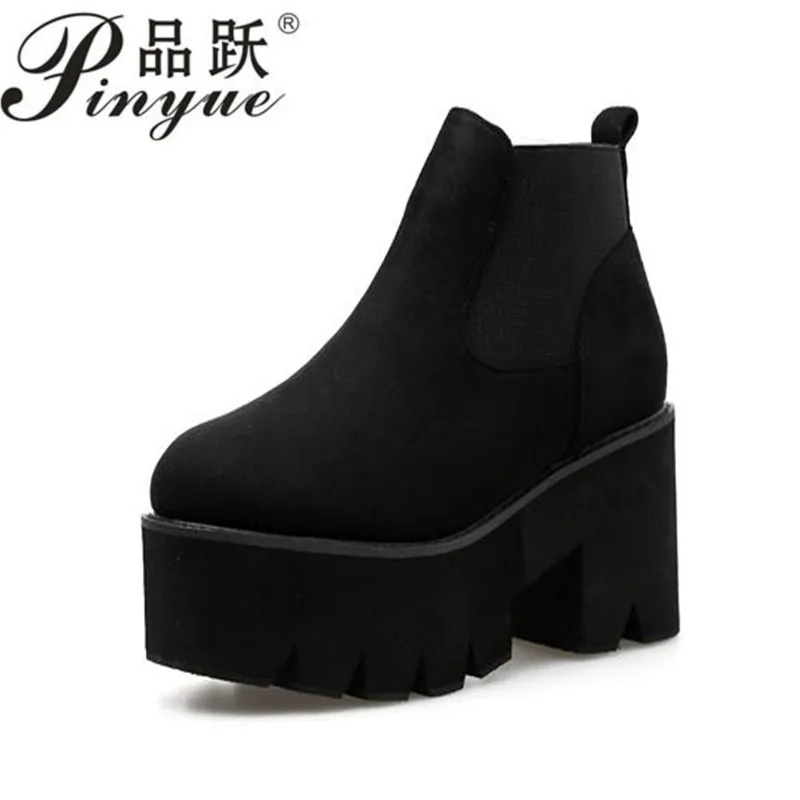 Ботинки в стиле панк; bottes femmes; ботинки на платформе; Осенняя обувь; женские ботильоны; зимняя обувь на высоком каблуке; мотоботы; модная женская обувь - Цвет: Черный
