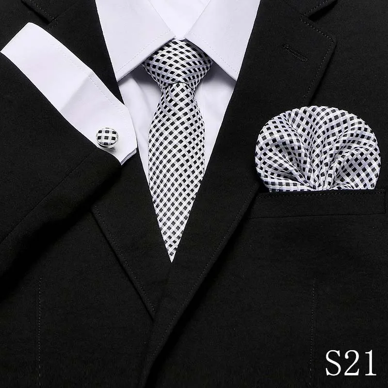 Набор галстуков Брендовые мужские галстуки повседневные жаккардовые галстуки Тканевые для мужчин носовой платок запонки Бизнес высокого класса Подарочная коробка свадебный галстук - Цвет: S21